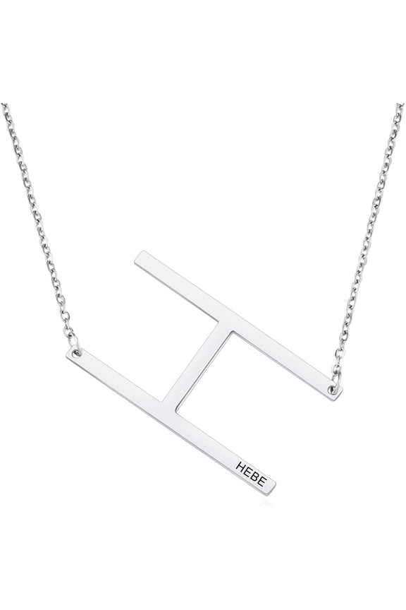 Personalized Sideways Initial Necklaces For Women Girlfriend Custom Engraved Name Stainless Steel Large Big Letters Pendant Necklace Fashion Jewelry Gift For Birthday Anniversary[Z2684]