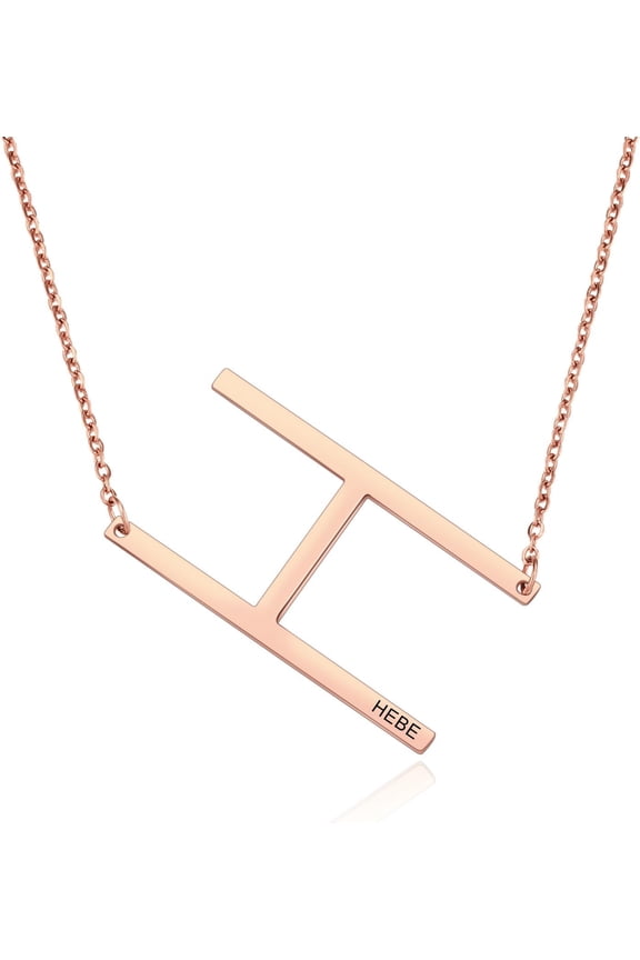 Personalized Sideways Initial Necklaces For Women Girlfriend Custom Engraved Name Stainless Steel Large Big Letters Pendant Necklace Fashion Jewelry Gift For Birthday Anniversary[Z2642]