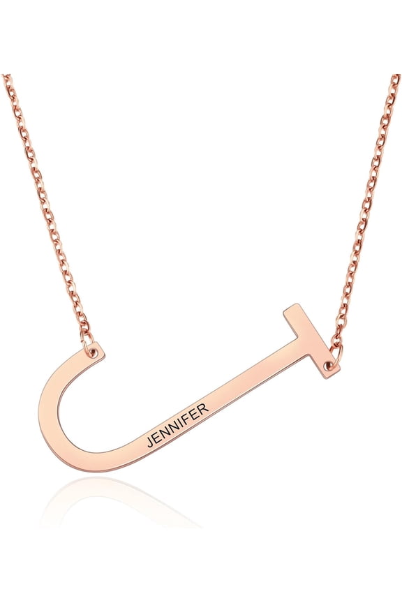 Personalized Sideways Initial Necklaces For Women Girlfriend Custom Engraved Name Stainless Steel Large Big Letters Pendant Necklace Fashion Jewelry Gift For Birthday Anniversary[Z2636]