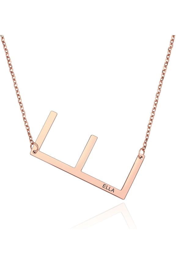Personalized Sideways Initial Necklaces For Women Girlfriend Custom Engraved Name Stainless Steel Large Big Letters Pendant Necklace Fashion Jewelry Gift For Birthday Anniversary[Z2638]