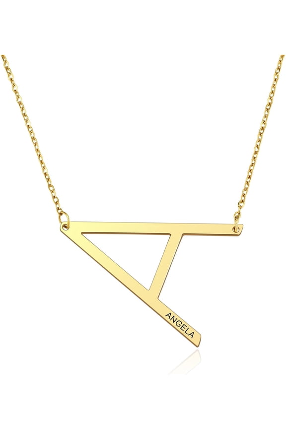 Personalized Sideways Initial Necklaces For Women Girlfriend Custom Engraved Name Stainless Steel Large Big Letters Pendant Necklace Fashion Jewelry Gift For Birthday Anniversary[Z2635]