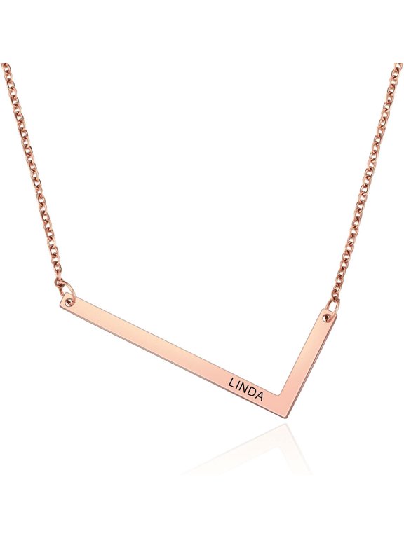 Personalized Sideways Initial Necklaces For Women Girlfriend Custom Engraved Name Stainless Steel Large Big Letters Pendant Necklace Fashion Jewelry Gift For Birthday Anniversary[Z2652]