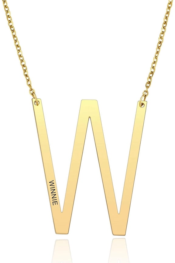 Personalized Sideways Initial Necklaces For Women Girlfriend Custom Engraved Name Stainless Steel Large Big Letters Pendant Necklace Fashion Jewelry Gift For Birthday Anniversary[Z2709]