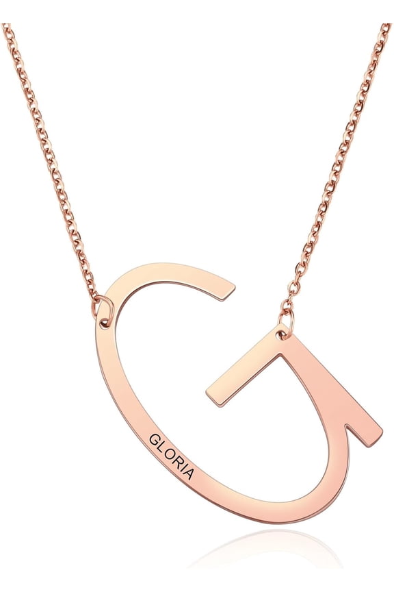 Personalized Sideways Initial Necklaces For Women Girlfriend Custom Engraved Name Stainless Steel Large Big Letters Pendant Necklace Fashion Jewelry Gift For Birthday Anniversary[Z2644]
