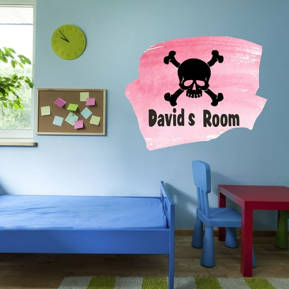 Personalized Signs Wall Decals for Bedroom - Pirate Bones Poison Tattoo Treasure Ship Wall Sticker Decal With Easy Installation Instructions Custom Name Sticker - Size: 30 In x 24 In