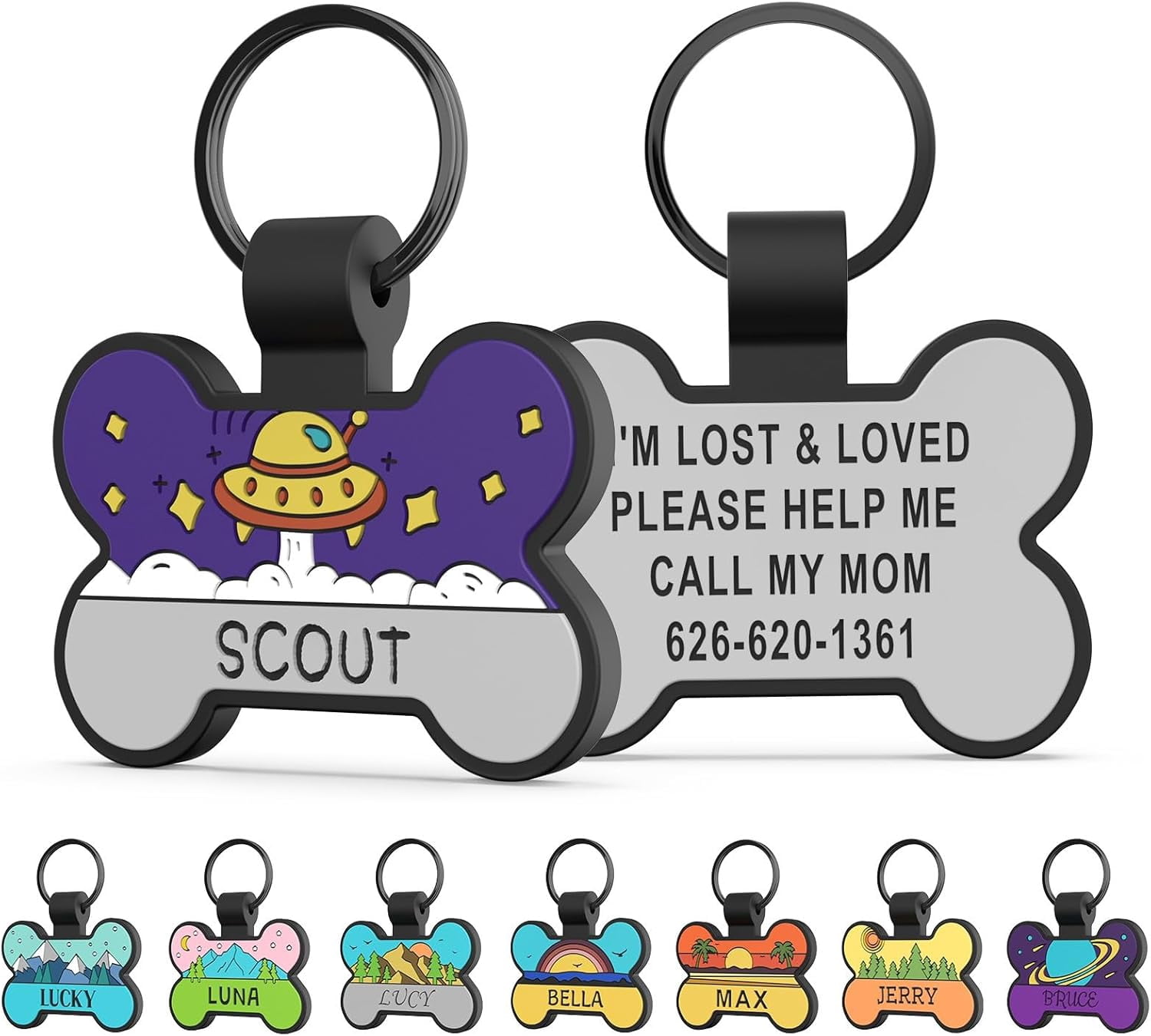 Personalized Silicone Dog Tags Custom Engraved Name Double Sided Bone ...