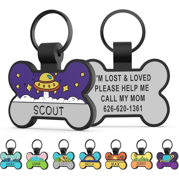 Personalized Silicone Dog Tags Custom Engraved Name Double Sided Bone Shape Rubber ID Tag Lightweight Waterproof Silent Pet Tag for Dogs and Cats