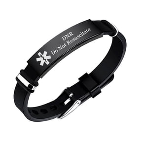 Personalized Silicone Medical Alert DNR Bracelet Adjustable Disease Allergies Diagnose Identity ID Bangle Meds Emergency ICE Customized Jewelry for Women Men Teens