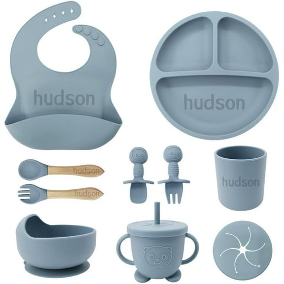 Personalized Silicone Suction Plates for Baby，Custom Toddlers Spoon and Fork, Baby Feeding Set with Name,Baby Birthday Gift for Boy & Girl
