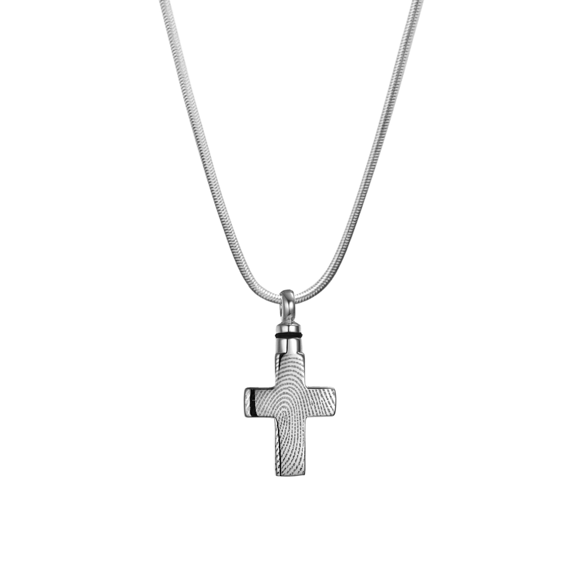 Personalized Silver Cross Cremation Necklace Fingerprint Memorial Necklace Stainless Steel Urn Ashes Holder Pendant with Free Velvet Jewelry Box and Funnel Kit
