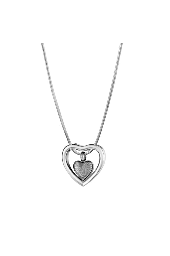Personalized Silver Fingerprint Drop Heart Cremation Necklace Urn Ashes Holder Stainless Steel Memorial Jewelry with Free Velvet Jewelry Box and Funnel Kit