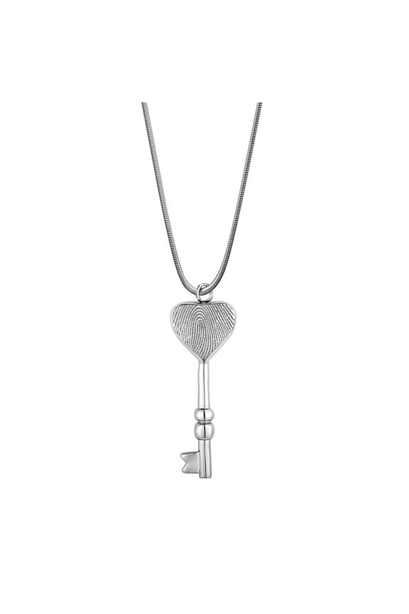 Personalized Silver Fingerprint Heart Key Cremation Necklace Memorial Jewelry Stainless Steel Urn Ashes Holder with Funnel Kit and Velvet Jewelry Box