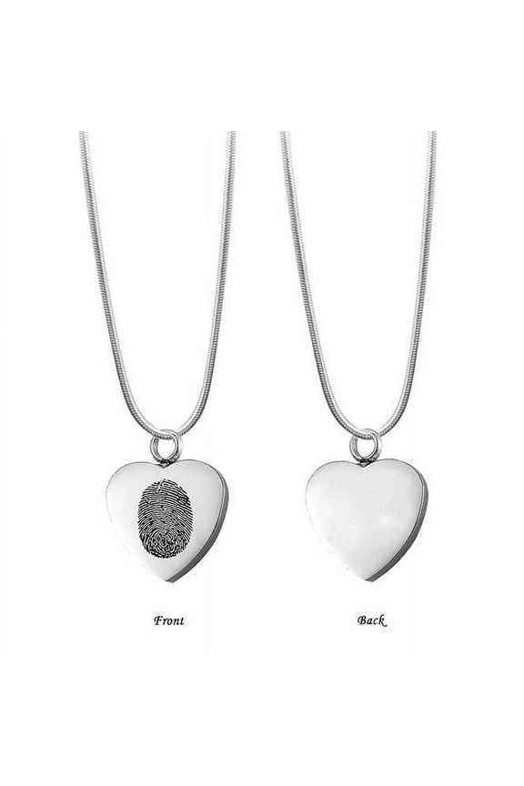 Personalized Silver Fingerprint Memorial Necklace Keepsake Urn Human Ashes Holder Stainless Steel Cremation Jewelry with Free Velvet Jewelry Box and Funnel Kit