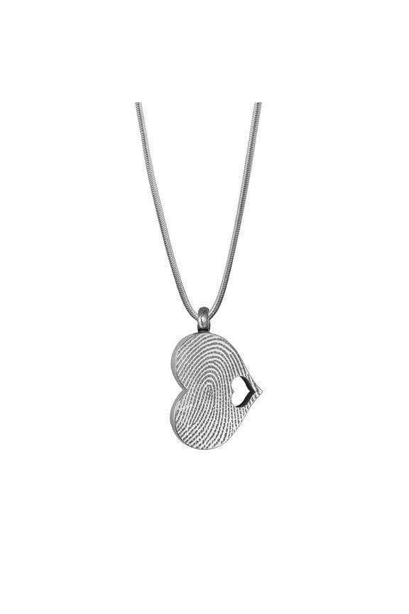 Personalized Silver Fingerprint Sideways Heart Cremation Necklace Memorial Jewelry Stainless Steel Urn Ashes Holder with Funnel Kit and Velvet Jewelry Box