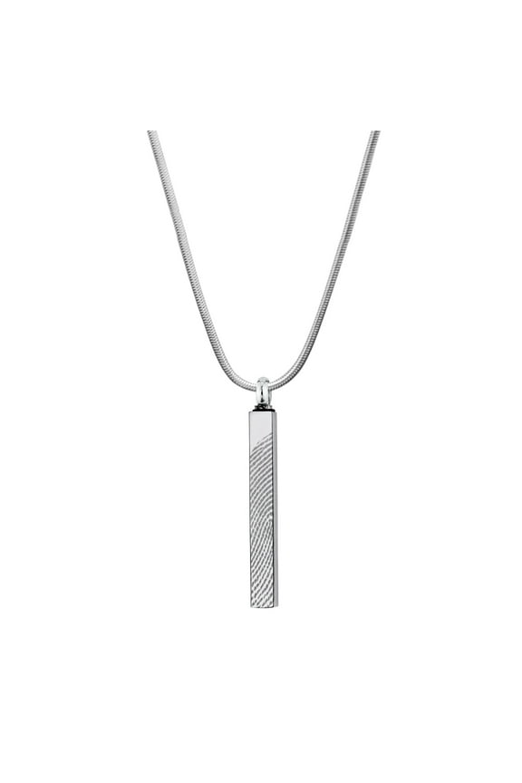 Personalized Silver Fingperint 4-Sided Bar Cremation Necklace Memorial Jewelry Urn Ashes Holder Keepsake with Free Funnel Kit and Velvet Jewelry Box