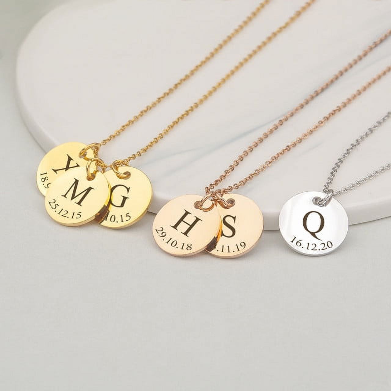 Personalized Silver Initial Date Disc Necklace - Mother's Day Gift for Mom - Engravable Jewelry for Her - Custom Anniversary Pendant - Ships Next Day!