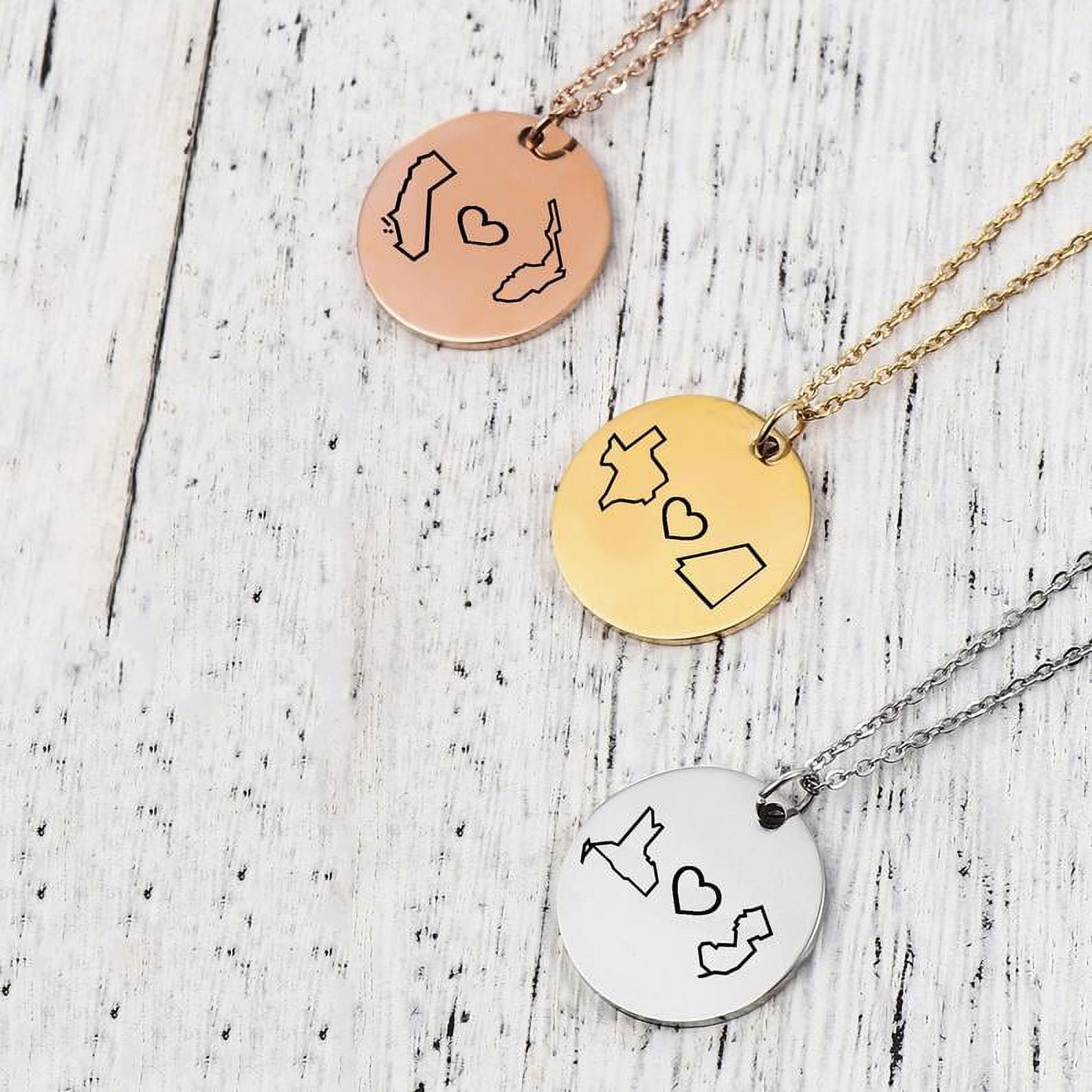 Personalized Silver Long Distance Round Necklace - Friendship Relationship Jewelry - Christmas Gift for Her - Best Friend - Custom Round Necklace - Ships Next Day!