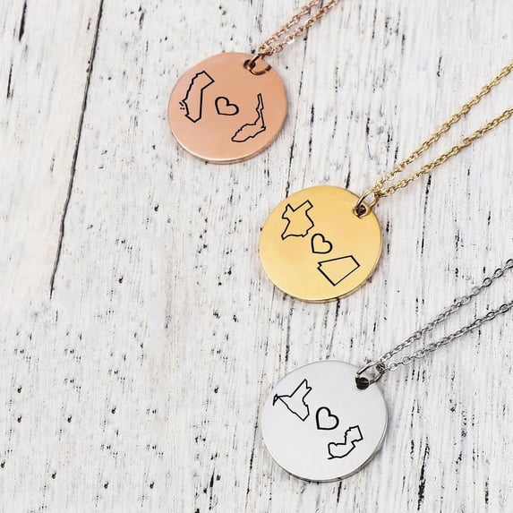 Personalized Silver Long Distance Round Necklace - Friendship Relationship Jewelry - Christmas Gift for Her - Best Friend - Custom Round Necklace - Ships Next Day!