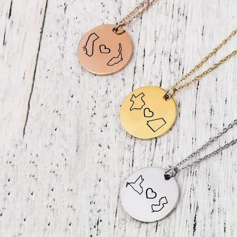 Personalized Silver Long Distance Round Necklace Friendship Relationship Jewelry Christmas Gift for Her Best Friend Custom Round Necklace
