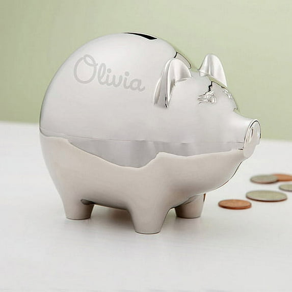 Personalized Silver Piggy Bank