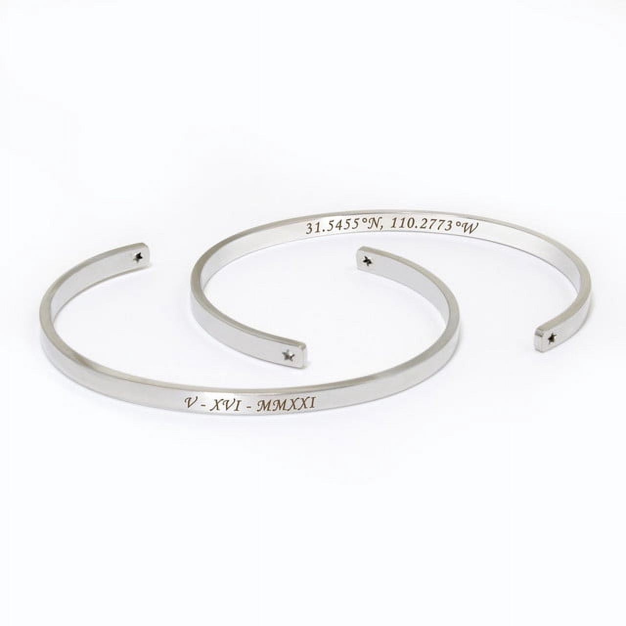 Personalized Silver Stainless Steel Stretchable Cuff Bangle Bracelet - Laser Engraved Dainty Bracelet - Non Tarnish - Stackable Bracelet - Gift for Her Gift Set