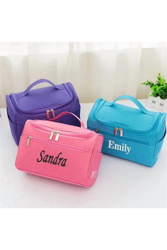 Personalized Simple Cosmetic Bag - Large Capacity Custom Embroidered Toiletry Bag, Portable Travel Storage Pouch, Custom Name M