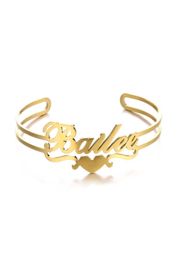 Personalized Simple DIY Name Open Bangle Cuff Bracelet Valentine's Day Gift