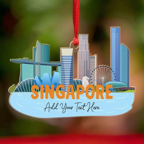 Personalized Singapore Skyline Ornament, Singapore Landmark Ornaments, Custom Marina Bay Sands Shaped Ornament, Acrylic Merlion Park Christmas Ornaments 2025, City Travel Souvenir Gift for Loved Ones