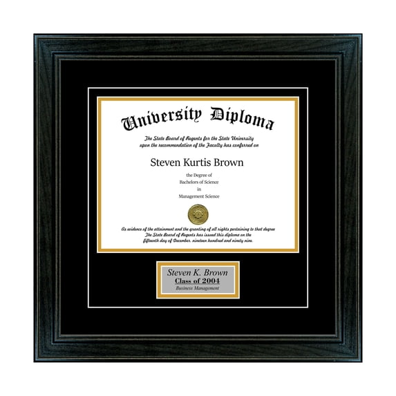 Personalized Single Diploma Frame with Double Matting for 8.5" x 11" Tall Diploma with Black 1.5" Frame