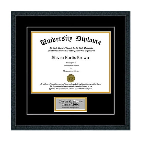Personalized Single Diploma Frame with Double Matting for 8.5" x 11" Tall Diploma with Black 3/4" Frame