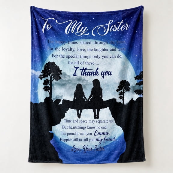 Personalized Sister Fleece Blanket, Custom Name Text Gift Blanket, 280gsm Polyester Fleece Throw, 30x40 40x50 50x60 60x80