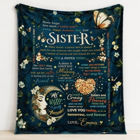 Personalized Sister Floral Butterfly Design Fleece Throw Blanket, Custom Name and Date, Soft 280 GSM Polyester