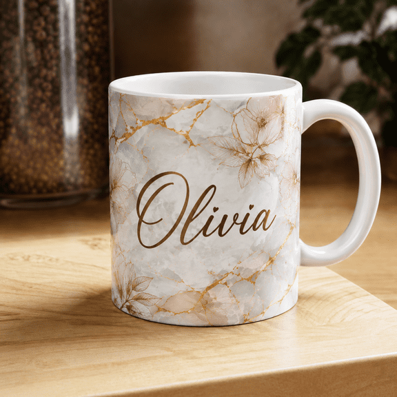 Personalized Sister Mug With Marble Floral Name Design
