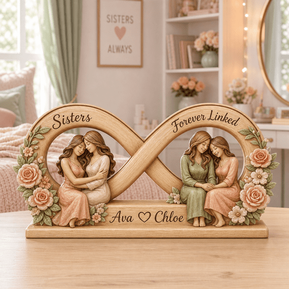 Personalized Sisters Forever Linked Maple Wooden Block 3 Layer