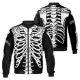 thumbnail image 1 of Personalized Skeleton Bomber Jacket – Custom Name Skull Ribcage Design – Halloween Gothic Streetwear Coat, 1 of 9