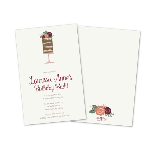 Personalized Skinny Floral Cake Birthday Party Invitations