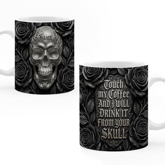 Personalized Skull Quote White Ceramic Mug (11oz), funny coffee mug, skull design mug