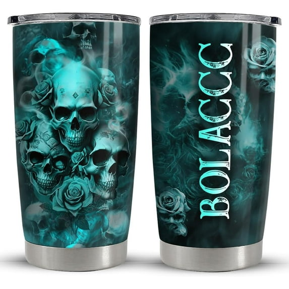 Personalized Skull Tumbler Roses Skulls Art 20oz Tumblers with Lid Gift for Women Men Friends Skull Lovers Christmas Birthday