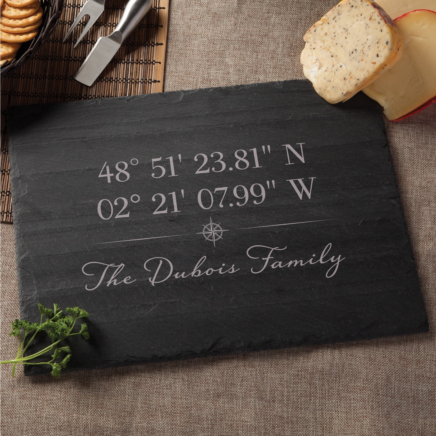 Personalized Slate Cheese Board - Latitude and Longitude