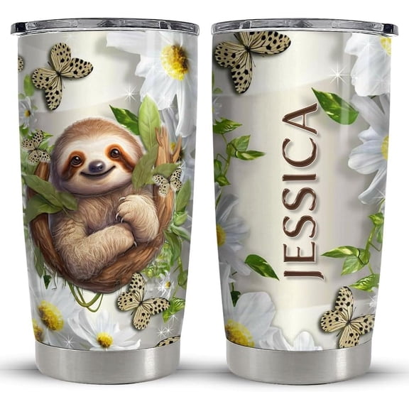 Personalized Sloth Tumbler Flowers 20oz Tumblers with Lid Gift for Girl Daughter Women Best Friend Sister Animal Lovers Christmas Birthday