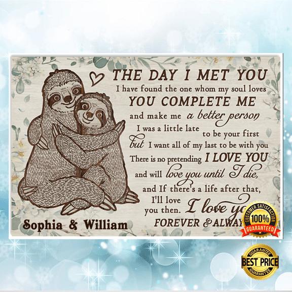 Personalized Sloth the day i met you poster 16 x 24 Inch Poster