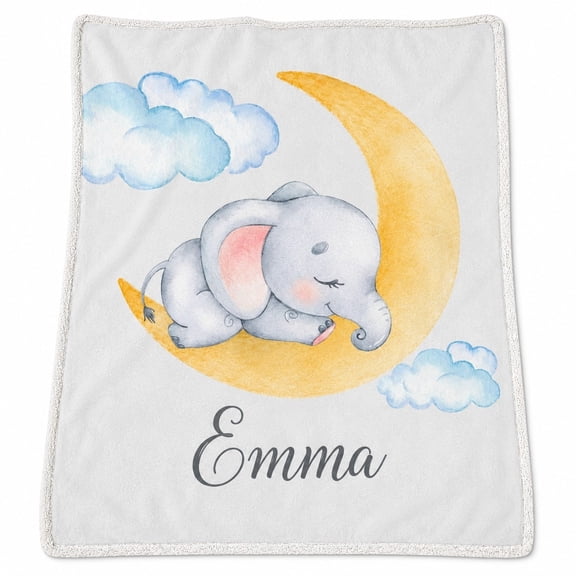 Personalized Small Elephant Sherpa Blanket Custom Name – Soft Fleece Throw for Loved one, gift celebrations Gift, 4 Sizes