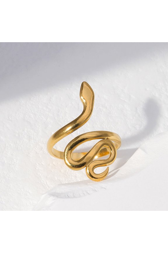 Snake Ring Electroplated Titanium Steel Open Mouth Serpent Design Golden Finish Everyday Wear Statement Ring Fashion Jewelry Unique Ring