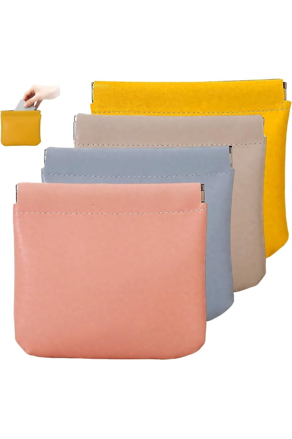 Personalized Snap Closure Leather Organizer Pouch, Self-Closing Mini Cosmetic Bag for Purse, Jewelry Eyeglasses Travel Accessories (4PC-set3)