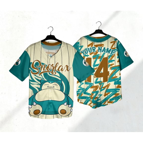 Personalized Snorlax Baseball Jersey Shirt Custom Name Jersey Anime Jersey Shirt Gift
