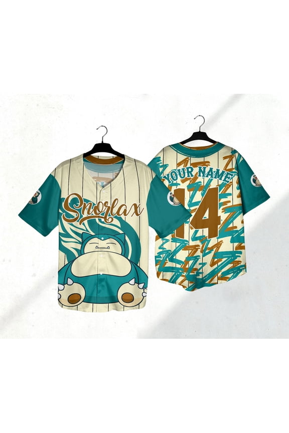 Personalized Snorlax Baseball Jersey Shirt Custom Name Jersey Anime Jersey Shirt Gift