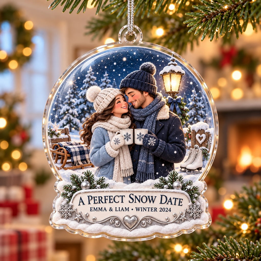 Personalized Snow Date Couple Acrylic Ornament, Christmas Keepsake ...