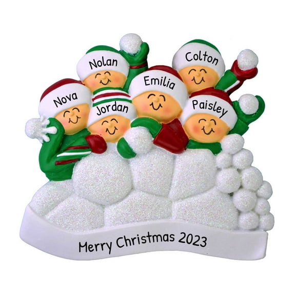 Personalized Snowball Fight Family of 6 Christmas Ornament 2024 - Our First Christmas Together Decor