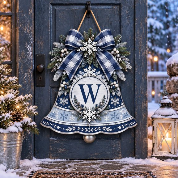 Personalized Snowflake Bell Monogram Wooden Sign Front Door Christmas