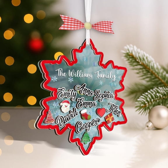 Personalized Snowflake Family Christmas Ornament 2025, Family Name Shaker Ornament, Family and Pet Tree Ornament, Family Christmas Keepsake